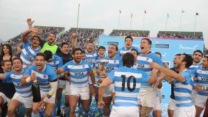 El loco festejo de los jugadores argentinos tras la histórica victoria ante los Springboks.