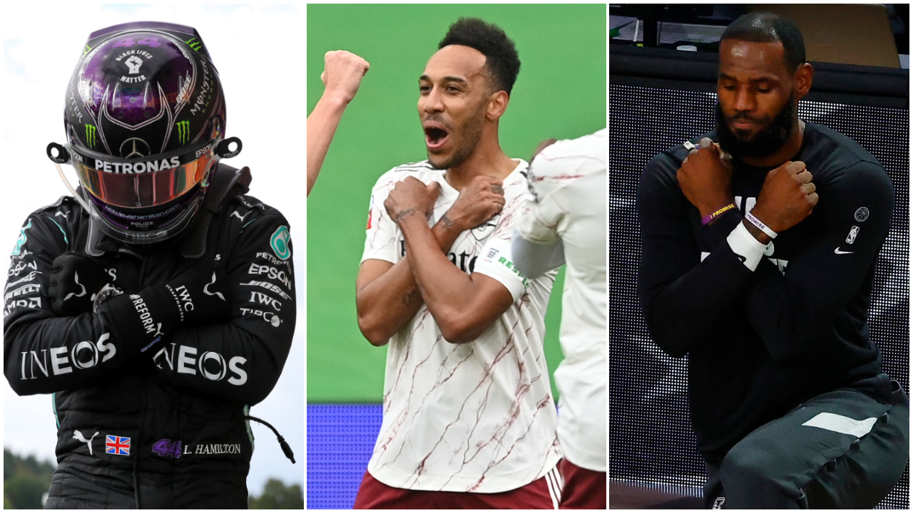 Hamilton, Aubameyang y LeBron James realizan el gesto de "Wakanda for ever" en honor a Boseman