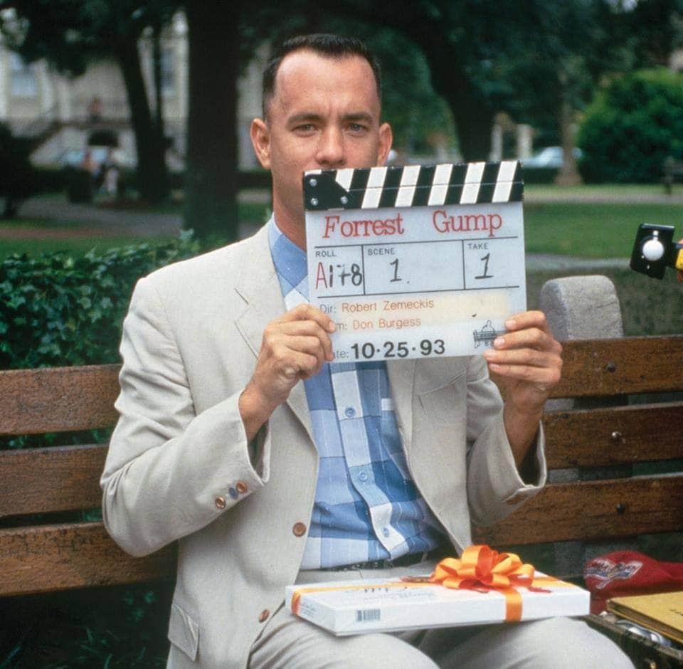 Tom Hanks detrás en escena de Forrest Gump