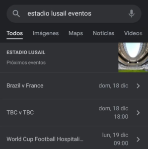 Captura de pantalla de el "error" de Google que dio como finalistas del Mundial de Qatar a Brasil y Francia. Via: Twitter @TorresErwerle