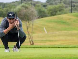 Nadal pasando el tiempo en un campo de golf de España (imagen de Telemadrid)