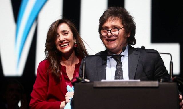 Victoria Villarruel y Javier Milei tras ganar el ballotage