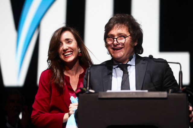 Victoria Villarruel y Javier Milei tras ganar el ballotage