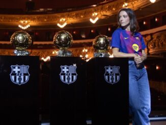 Aitana Bonmatí con sus tres Balon de Oro