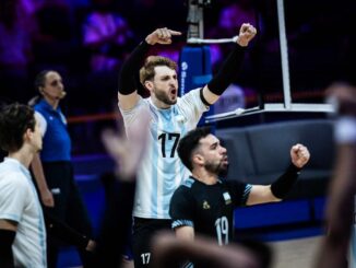 Luciano Vicentín festejando el triunfo ante Alemania